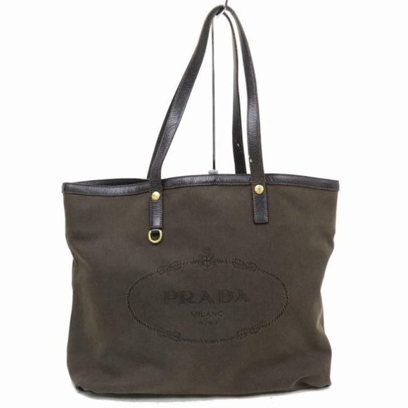 Prada Dark Brown Canapa Style Satchel Tote Shoulder Bag